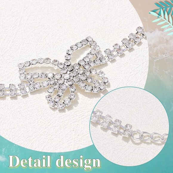 Nicute Butterfly Rhinestone Leg Chain Silver Summer Sparkly Crystal Thigh Chains - Picture 4 of 6